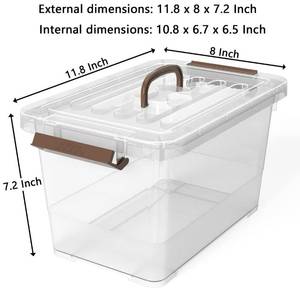 lot 1049 image: Small Crack As Is 1-Pack Clear 7 Quart Storage Latch BoxBins, Plastic Stackable Latching Box with Brown Handle and Lid, Multi-Purpose, 7 Litre - Retail $32