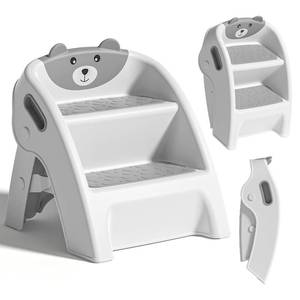lot 1057 image: TPN Toddler Step Stool for Bathroom Sink and Potty Training Durable Anti-Slip,Anti-Tip A-Frame,10-Second Assembly, 2-Step Potty Stool with Wide Steps (Gray) - Retail $36