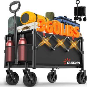lot 1060 image: Yozoia Wagons Carts Foldable, Lightweight Portable Utility Shopping Cart with Wheels, Folding Grocery Wagon Cart for Grocery, Camping, Shopping, Beach, Garden, Sports Black - Retail $38
