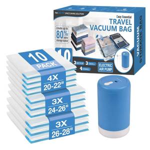 lot 1081 image: Cozy Essential Travel Vacuum Storage Bags with Rechargeable Cordless USB Pump, Space Saver Bags for Luggage, Suitcase, Carry-On, for Clothes, Blankets, Bedding & Seasonal Storage,10 Combo - Retail $20