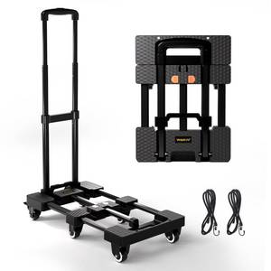 lot 1086 image: Voipvvii Folding Hand Truck 500lbs, Portable Heavy Duty Dolly Cart, 6 Wheels Collapsible Luggage Cart with 2 Elastic Ropes - Compact Trolley Cart for Easy Moving - Ideal Hand Cart for Travel and More - Retail $40