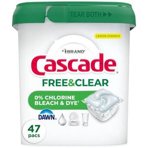 lot 1087 image: Cascade Free & Clear Pods Dishwasher Detergents - Lemon Essence - 35 Pieces - Retail $20