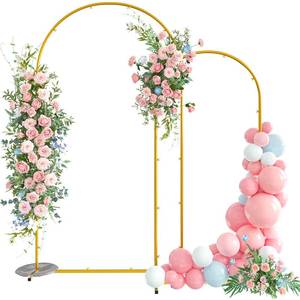 lot 1089 image: Snughome Arch Backdrop Stand, Set of 2 Metal Balloon Arch Stand (7.2FT6FT), Gold Wedding Arch Frame for Party, Baby Shower, Holiday, Ideal for Balloon Flower - Retail $36
