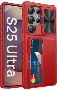 lot 1093 image: Vihibii for Samsung Galaxy S25 Ultra Case with Card Holder (4 Cards), Red - Retail $20
