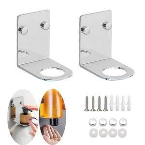 lot 1096 image: BiJun Soap Bottle Dispenser Holder Wall Mounted, Hand Pump Bottles Dispenser Stand Hanging Rack Shampoo Standing Shelf Storage Holder Bracket for Bathroom Kitchen (Silver 2 Pack) - Retail $10