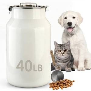 lot 1099 image: Dented, As Is Aloxina Dog-Cat Food Storage Container 40 lb38 Qt, Large Stainless Steel Pet Food Bin with Airtight Lid & Scoop Included, Durable 304 Metal Storage for Dogs & Cats - Retail $80