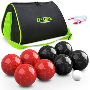 lot 1101 image: TELURY Bocce Ball Set 100mm Regulation Size and Weight for Lawn, Beach Bocci Game Sets for 2-8 Players (Red and Black) - Retail $60