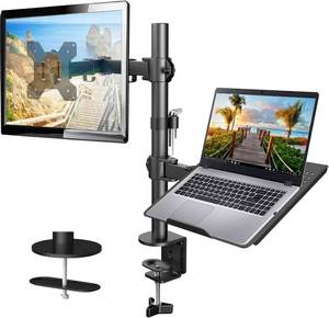 lot 1102 image: HUANUO Adjustable Monitor Arm with Laptop Tray, Single Desk Mount for 13-32 VESA Monitors up to 22 lbs, 14 x 12 Laptop Tray - Retail $55
