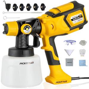 lot 1108 image: 1000W HVLP Paint Sprayer High-Efficiency Electric Spray Gun with 6 Nozzles,Variable Patterns & Adjustable Flow, 47oz (1400ml) Detachable Container,Easy to Clean for Home Improvement Projects Yellow - Retail $30