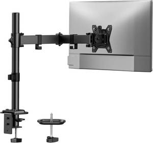 lot 1109 image: HUANUO Single Monitor Mount, Monitor Arm for 13-32 Monitors up to 17.6 lbs, Adjustable Stand with 16 Max Height, Desk Mount with C-Clamp and Grommet Base, VESA 75x75mm or 100x100mm - Retail $25