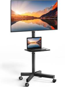 lot 1112 image: PERLESMITH Rolling TV Stand on Wheels for 23-65 Inch TVs,Tilt Mobile TV Cart Holds up to 99 lbs with Adjustable Height Shelf, Outdoor TV Stand for Bedroom Max VESA 400x400mm PSTVMC04 - Retail $40