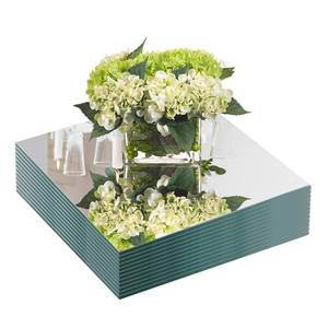 lot 1114 image: JAMBALAY 12 Glass Mirror Centerpieces for Table, Set of 12 Mirror Centerpieces, Square Glass Mirror Tiles, Candle Plates, Tray, for Wedding and Parties - Retail $37