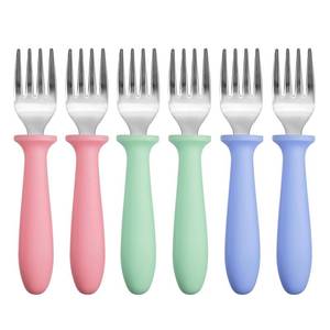 lot 1121 image: Pimoys 6-Pack Toddler Forks, Stainless Steel with Plastic Handles - Retail $6
