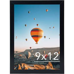 lot 1129 image: JCJMY 9x12 Picture Frame Black for Wall Hanging, Wall Mounting Horizontally or Vertically, 9 x 12 Wall Gallery Poster Photo Frame with Shatter Resistant Plexiglass, Black - Retail $6