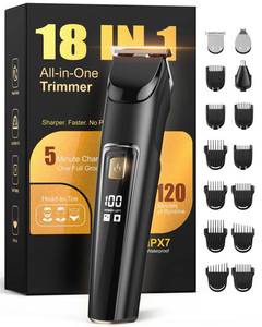 lot 1147 image: Pre Owned Beard Trimmer for Men, All-in-One Electric Razor & Hair Clipper, Waterproof Cordless Mustache Grooming Kit, Rechargeable Beard Hair Nose Ear & Body Trimmer, Face Shaver, Gifts for Men, red - Retail $23