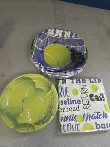 lot 1151 image: Tennis Party Supplies, Plates and Napkins, 20 Sets - Retail $0