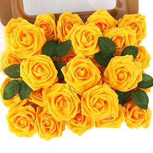 lot 1152 image: MACTING 30PCS Yellow Artificial Roses with Stems, Real Touch Foam Flowers - Retail $16