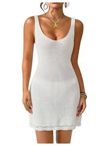 lot 1155 image: SOLY HUX Womens Crochet Cover Up Dress Sleeveless V Neck Swimsuit Coverups Vacation Beach Dresses Pure White Medium - Retail $55,373