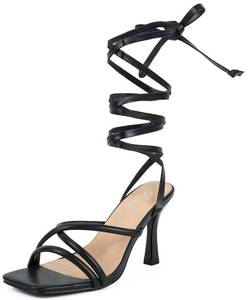 lot 1174 image: PRE OWNED SEE PHOTOS Putu Strappy Heels for Women Tie Up Stiletto Heels Square Toe Sandals 37 - Retail $40
