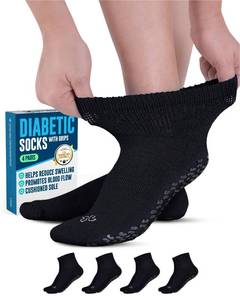 lot 1197 image: Doctors Select� Diabetic Socks with Grips for Women and Men - 4 Pair  Black  Neuropathy Socks for Men  Non Skid Socks for Men  Diabetic Ankle Socks for Men  Diabetic Socks for Men 9-12 - Retail $20