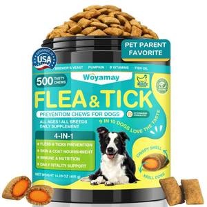 lot 1203 image: Woyamay Flea and Tick Prevention for Dogs, 500 Crunchy Dog Flea Chews - Retail $19