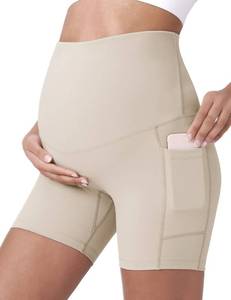 lot 1205 image: POSHDIVAH Maternity Biker Shorts Pockets Khaki 5 Medium - Retail $15