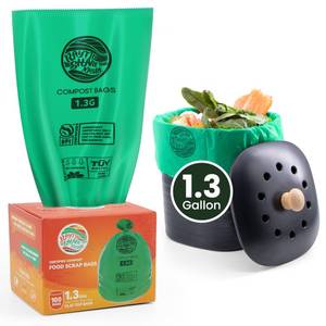 lot 1208 image: Compost Bags 1.3 Gallon,100 Count,Compostable Small Trash Bags for Kitchen Countertop Compost Bin 0.75, 1,1.2, 1.3Gallon,ASTM D6400, US BPI and Europe OK compost HOME certified - Retail $13