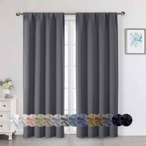 lot 1211 image: WelvetBLK Grey Blackout Curtains for Bedroom Living Room 72 Inches Long 2 Panels Set, Soft Solid Thermal Room Darkening French Door Curtain, Modern Rod Pocket Design, Grey, 40 Wx72 L - Retail $16