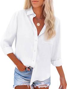 lot 1213 image: Womens Button Down Shirts Cotton Dress Shirts Oxford Shirts Long Sleeve Work Blouses Collared Tops Tunics with Pocket-All White S - Retail $20