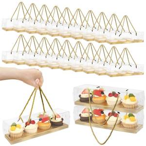 lot 1220 image: ZSDRTYU Cupcake Box, 24 Pcs Clear Cupcake Boxes Cupcake Boxes 4 Count Muffin Boxes, Cupcake Containers Bakery Cake Boxes For MotherS Day Wedding Party, 12 X 3 X 3 Inches (Gold) - Retail $21