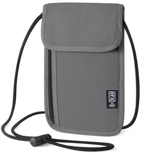 lot 1222 image: Likesing 5.5 L x 7.9 W Travel Neck Wallet, RFID Passport Holder (Grey) - Retail $8