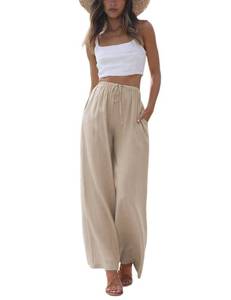 lot 1227 image: Faleave Womens Cotton Linen Summer Palazzo Pants Flowy Wide Leg Beach Trousers with Pockets(Khaki-XL) - Retail $30
