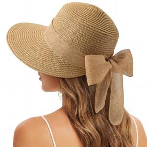 lot 1229 image: Sun Hats for Women, Straw Beach Hat UV Sun Protection, Foldable Bowknot Sun Beach Hats Summer Hat Khaki - Retail $13