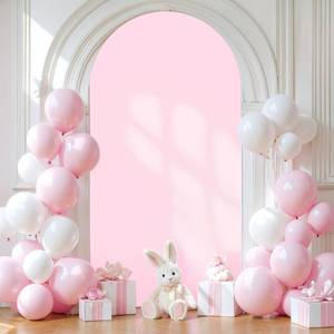 lot 1232 image: 7.2FT Pink Wedding Arch Cover Spandex Fitted Arch Covers Stretchy Backdrop Round Top Chiara Backdrop for Easter Birthday Party Baby Shower Ceremony Anniversary Decoration - Retail $24