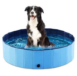 lot 1236 image: Jasonwell Foldable Dog Pet Bath Pool Collapsible Dog Pet Pool Bathing Tub Kiddie Pool Doggie Wading Pool for Puppy Small Medium Large Dogs Cats and Kids 32 Blue - Retail $28