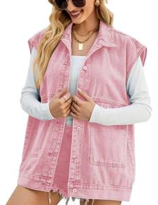 lot 1242 image: Shebote Womens Oversized Sleeveless Jean Denim Jacket Button Down Vest Top for Women Summer Waistcoat Jeans Vests Tops(0168-Pink-M) - Retail $1,766