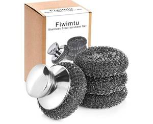 lot 1244 image: 4PCS Steel Wool Scrubber Pads, Stainless Steel Scrubber Set with 3Pcs Steel Wool Pads, Steel Scrubber for Dishes, Ideal for Cleaning Cast Iron, Pots, Pans, Grills, Stoves, Sink, Kitchen Household - Retail $0