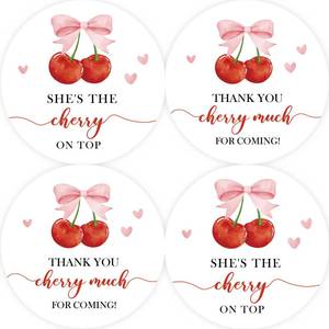 lot 1250 image: 40pcs Cherry Thank You Stickers, Shes The Cherry On Top Round Stickers, Thank You Berry Much Round Labels for Bridal Shower1st Birthday Party Favors - Retail $8