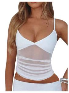 lot 1253 image: RoseSeek Womens Sheer Mesh Polka Dots Ruched Sexy Summer Cami Crop Tops Small - Retail $15