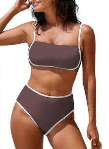 lot 1254 image: Pink Queen High Waisted Bikini Set for Women Two Piece Cheeky High Cut Swimsuit Tummy Control Bathing Suit Sapphire Dark Brown XL - Retail $368