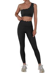 lot 1260 image: Fisoew Workout Sets for Women 2 Piece High Waisted Leggings with One Shoulder Stretchy Sports Bra Gym Tracksuits L - Retail $40