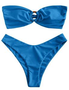 lot 1266 image: ZAFUL Womens Bandeau Bikini O Ring Strapless High Cut Two Piece Swimsuit S - Retail $36