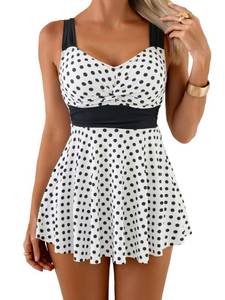 lot 1271 image: B2prity Womens One Piece Swimdress Swimsuit Tummy Control Swim Dress Slimming Modest Bathing Suit Color Block Swimwear L - Retail $84