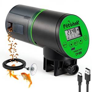 lot 1273 image: Petbank Automatic Fish Feeder for Aquariums - Rechargeable Auto Fish Food Dispenser Timer Feeder with USB Charger Cable��LCD Screen, Customized Schedule - Retail $22