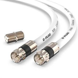 lot 1291 image: G-PLUG 10FT RG6 Coaxial Cable Connectors Set - High-Speed Internet, Broadband and Digital TV Aerial, Satellite Sky Cable Extension- Weather-Sealed Double Rubber O-Ring and Compression Connectors White - Retail $10
