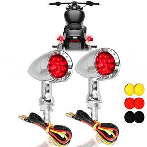 lot 1302 image: DREAMIZER 2pcs Chrome Bullet 15 LEDs Motorcycle Turn Signal Lights Front and Rear Indicator Lamps Compatible with Harley Honda Yamaha Cruiser Softail Sportster Street bike Chopper Bobber - Retail $21