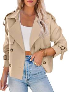 lot 1304 image: Saodimallsu Women Crop Double Breasted Trench Coat Raglan Sleeve Work Office Cropped Jacket With Pockets L - Retail $50