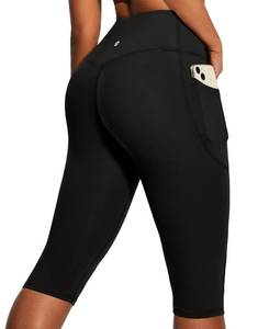 lot 1309 image: Heathyoga Capri Leggings with Pockets for Women Tummy Control Knee Length Leggings Yoga Pants Women Capri Pants Workout Black Medium - Retail $30