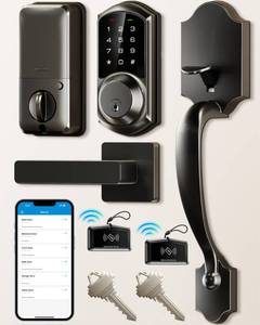 lot 1313 image: Veise VE06-H Smart Front Door Lock Handle Set, App Control, Matte Black - Retail $320