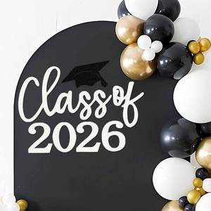 lot 1336 image: MASTRON Class of 2026 Sign for Backdrop - Felt Class of 2026 Congrats Grad Decal Sign for Graduation Balloon Arch Backdrop Grad Party Decorations Photo Props (White) - Retail $13